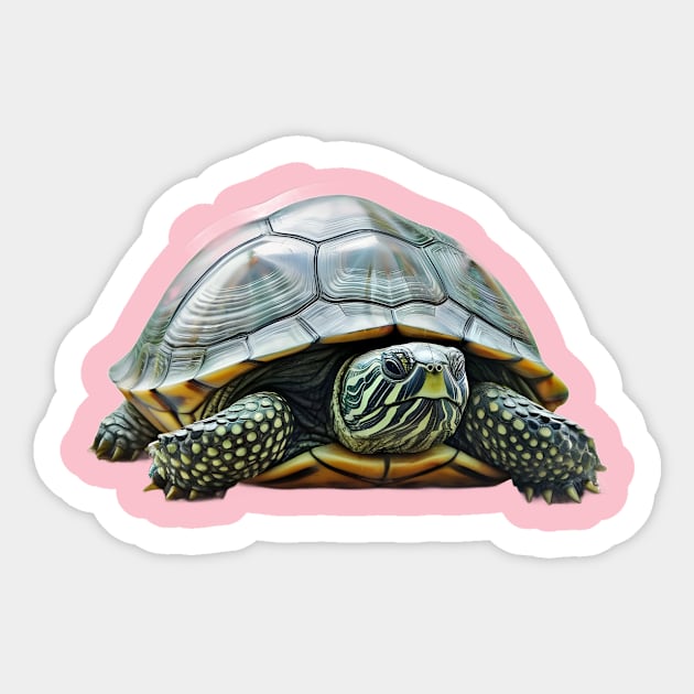 Turtle with a Beautifully Patterned Shell and Skin, Facing Forward Sticker by animegirlnft
